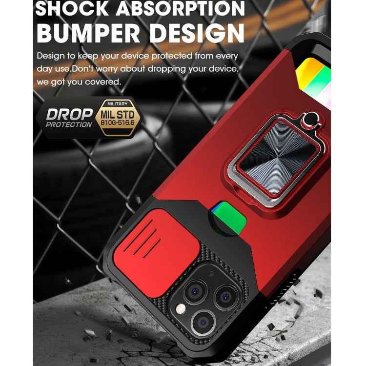Sliding Camera Cover Design PC + TPU Shockproof Case with Ring Holder & Card Slot, For iPhone 11 Pro Max, For iPhone 12 / 12 Pro, For iPhone 12 Pro Max, For iPhone 13 Pro Max, For iPhone 11, For iPhone XS Max