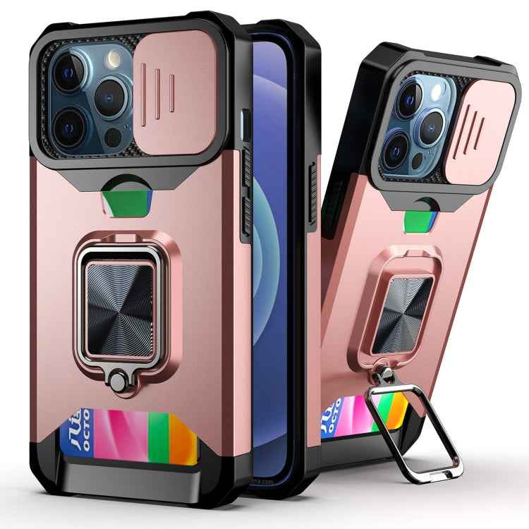 Sliding Camera Cover Design PC + TPU Shockproof Case with Ring Holder & Card Slot, For iPhone 11 Pro Max, For iPhone 12 / 12 Pro, For iPhone 12 Pro Max, For iPhone 13 Pro Max, For iPhone 11, For iPhone XS Max