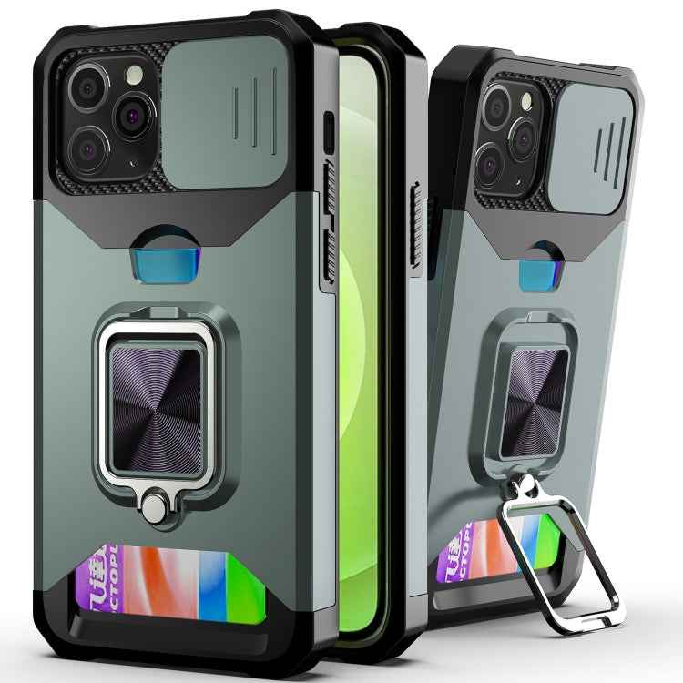 Sliding Camera Cover Design PC + TPU Shockproof Case with Ring Holder & Card Slot, For iPhone 11 Pro Max, For iPhone 12 / 12 Pro, For iPhone 12 Pro Max, For iPhone 13 Pro Max, For iPhone 11, For iPhone XS Max