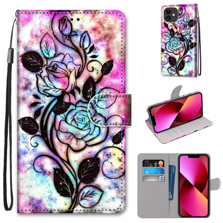 Coloured Drawing Cross Texture Horizontal Flip PU Leather Case with Holder & Card Slots & Wallet & Lanyard, For iPhone 13 mini, For iPhone 13