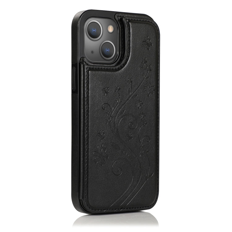 Butterflies Flowers Double Buckle PU + TPU Protective Case with Holder & Card Slots & Photo Frame, For iPhone 13 mini, For iPhone 13, For iPhone 13 Pro, For iPhone 13 Pro Max