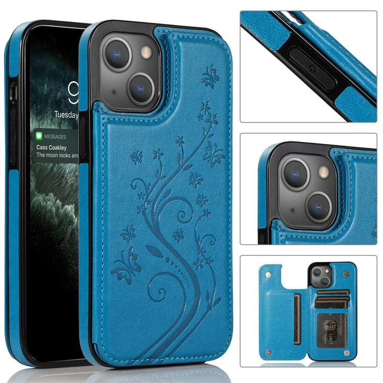 Butterflies Flowers Double Buckle PU + TPU Protective Case with Holder & Card Slots & Photo Frame, For iPhone 13 mini, For iPhone 13, For iPhone 13 Pro, For iPhone 13 Pro Max
