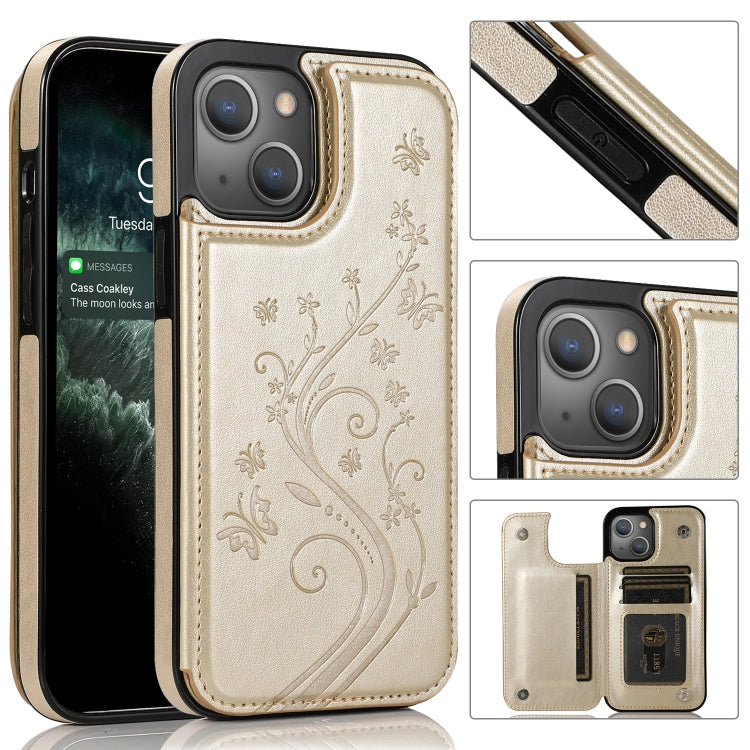 Butterflies Flowers Double Buckle PU + TPU Protective Case with Holder & Card Slots & Photo Frame, For iPhone 13 mini, For iPhone 13, For iPhone 13 Pro, For iPhone 13 Pro Max