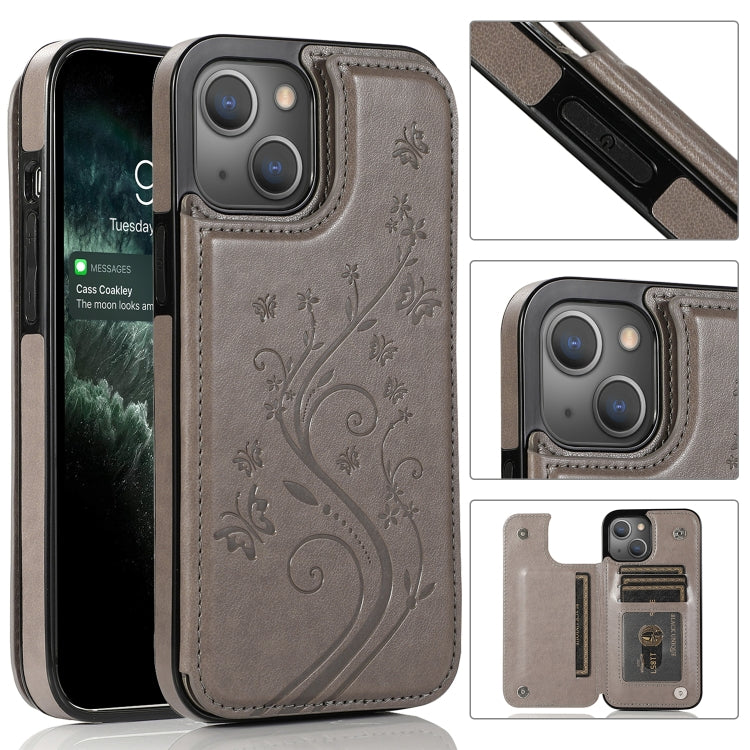 Butterflies Flowers Double Buckle PU + TPU Protective Case with Holder & Card Slots & Photo Frame, For iPhone 13 mini, For iPhone 13, For iPhone 13 Pro, For iPhone 13 Pro Max