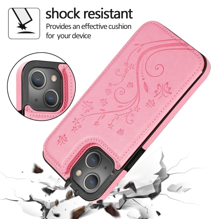 Butterflies Flowers Double Buckle PU + TPU Protective Case with Holder & Card Slots & Photo Frame, For iPhone 13 mini, For iPhone 13, For iPhone 13 Pro, For iPhone 13 Pro Max