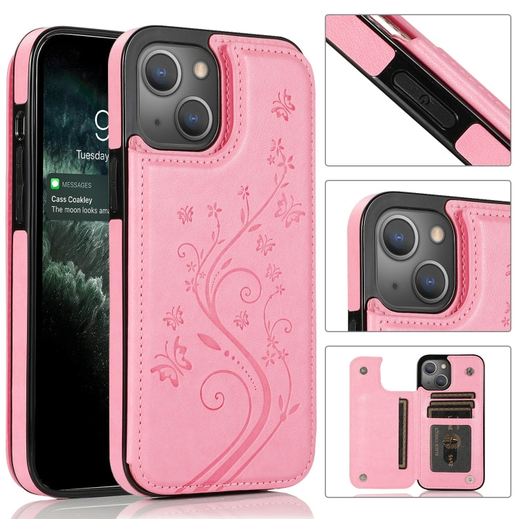 Butterflies Flowers Double Buckle PU + TPU Protective Case with Holder & Card Slots & Photo Frame, For iPhone 13 mini, For iPhone 13, For iPhone 13 Pro, For iPhone 13 Pro Max