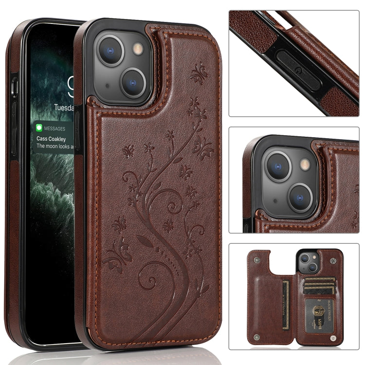 Butterflies Flowers Double Buckle PU + TPU Protective Case with Holder & Card Slots & Photo Frame, For iPhone 13 mini, For iPhone 13, For iPhone 13 Pro, For iPhone 13 Pro Max