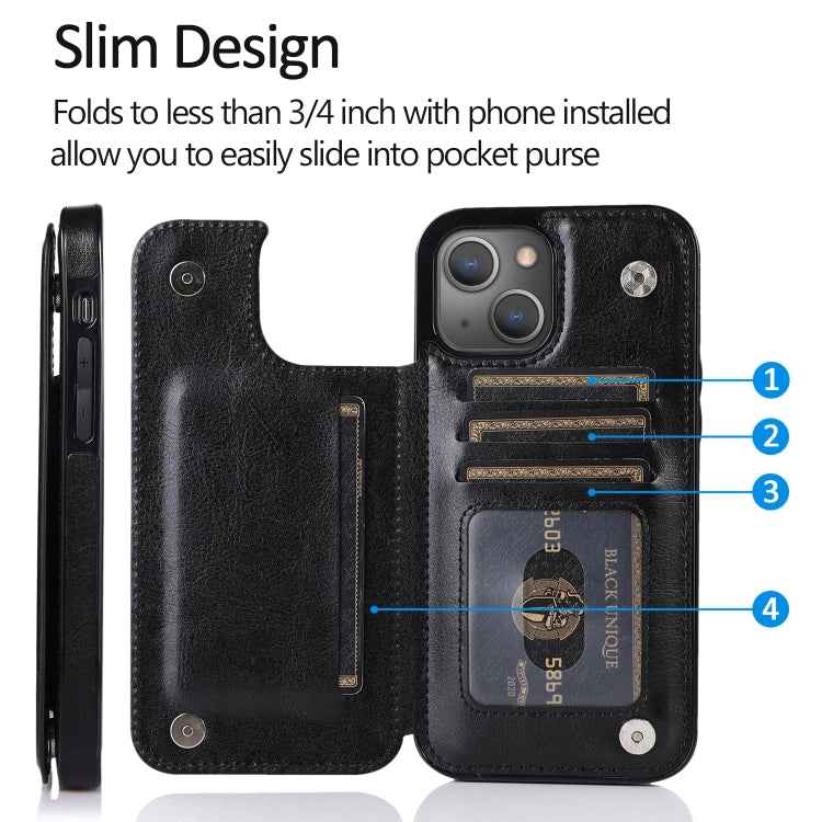 Double Buckle Shockproof PU Protective Case with Card Slots & Holder, For iPhone 13, For iPhone 13 Mini, For iPhone 13 Pro, For iPhone 13 Pro Max
