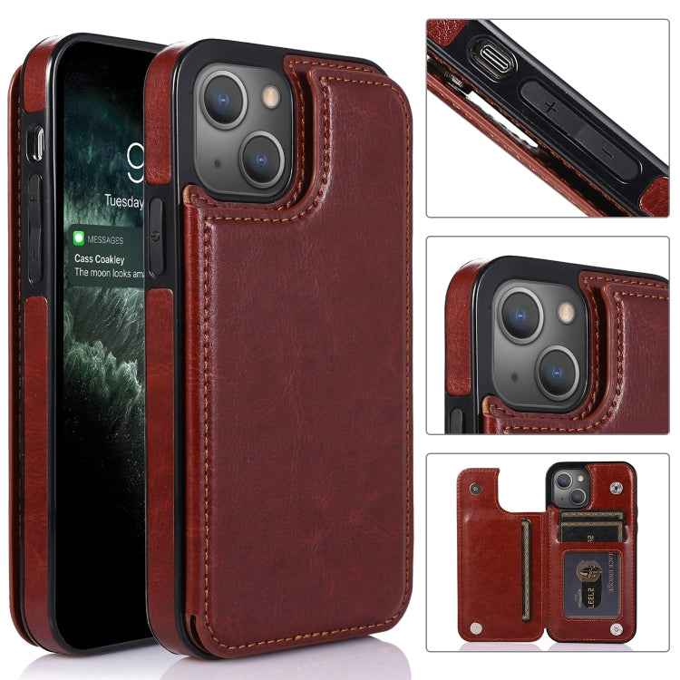 Double Buckle Shockproof PU Protective Case with Card Slots & Holder, For iPhone 13, For iPhone 13 Mini, For iPhone 13 Pro, For iPhone 13 Pro Max