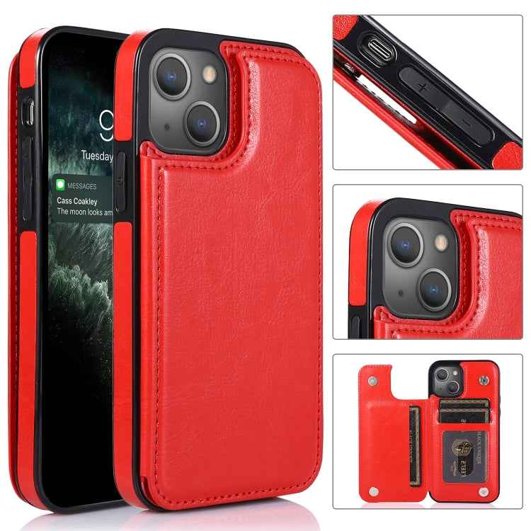 Double Buckle Shockproof PU Protective Case with Card Slots & Holder, For iPhone 13, For iPhone 13 Mini, For iPhone 13 Pro, For iPhone 13 Pro Max