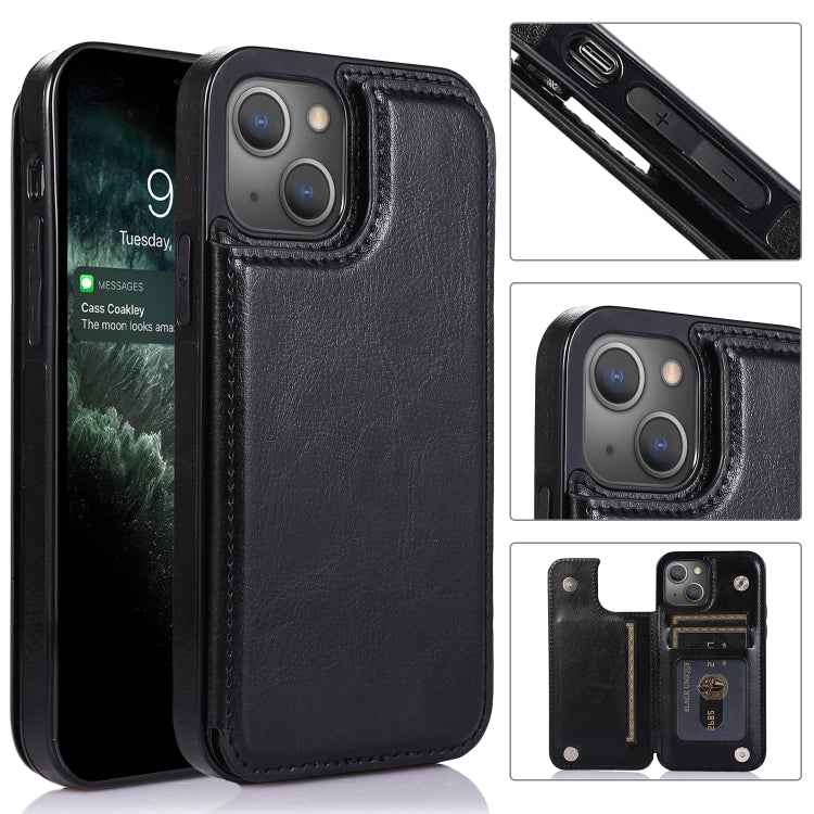 Double Buckle Shockproof PU Protective Case with Card Slots & Holder, For iPhone 13, For iPhone 13 Mini, For iPhone 13 Pro, For iPhone 13 Pro Max