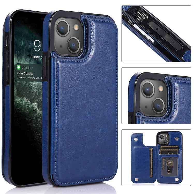 Double Buckle Shockproof PU Protective Case with Card Slots & Holder, For iPhone 13, For iPhone 13 Mini, For iPhone 13 Pro, For iPhone 13 Pro Max