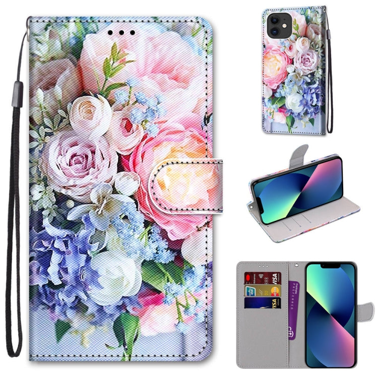 Coloured Drawing Cross Texture Horizontal Flip PU Leather Case with Holder & Card Slots & Wallet & Lanyard, For iPhone 13 mini, For iPhone 13