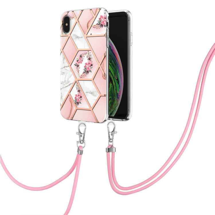 Electroplating Splicing Marble Flower Pattern TPU Shockproof Case with Lanyard, For iPhone XS Max, For iPhone 8 Plus / 7 Plus, For iPhone SE 2022 / SE 2020 / 8 / 7