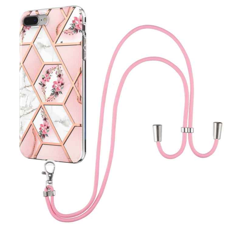 Electroplating Splicing Marble Flower Pattern TPU Shockproof Case with Lanyard, For iPhone XS Max, For iPhone 8 Plus / 7 Plus, For iPhone SE 2022 / SE 2020 / 8 / 7