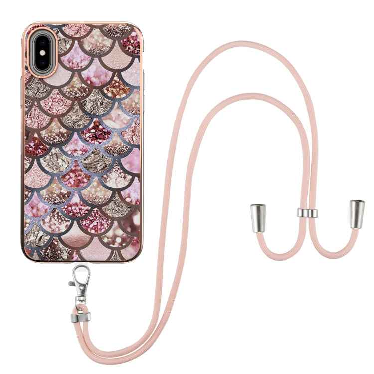 Electroplating Pattern IMD TPU Shockproof Case with Neck Lanyard, For iPhone 11 Pro, For iPhone 11 Pro Max, For iPhone XS / X, For iPhone XR, For iPhone XS Max, For iPhone SE 2022 / SE 2020 / 8 / 7, For iPhone 8 Plus / 7 Plus