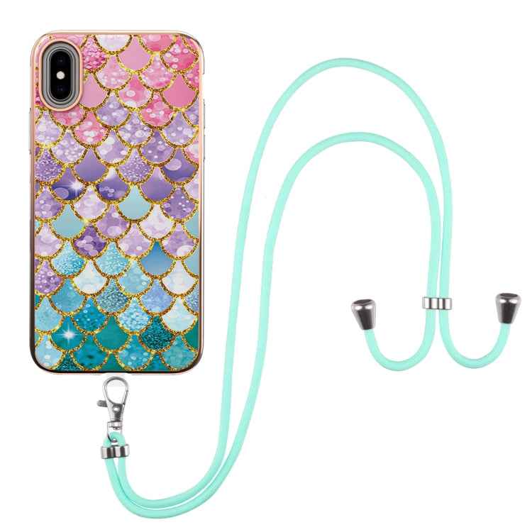 Electroplating Pattern IMD TPU Shockproof Case with Neck Lanyard, For iPhone 11 Pro, For iPhone 11 Pro Max, For iPhone XS / X, For iPhone XR, For iPhone XS Max, For iPhone SE 2022 / SE 2020 / 8 / 7, For iPhone 8 Plus / 7 Plus