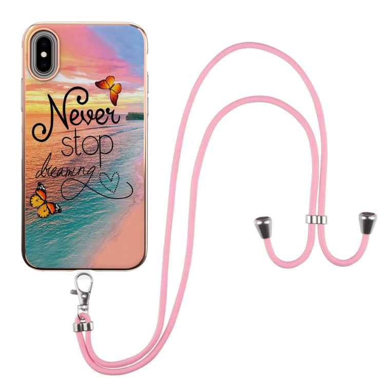 Electroplating Pattern IMD TPU Shockproof Case with Neck Lanyard, For iPhone 11 Pro, For iPhone 11 Pro Max, For iPhone XS / X, For iPhone XR, For iPhone XS Max, For iPhone SE 2022 / SE 2020 / 8 / 7, For iPhone 8 Plus / 7 Plus