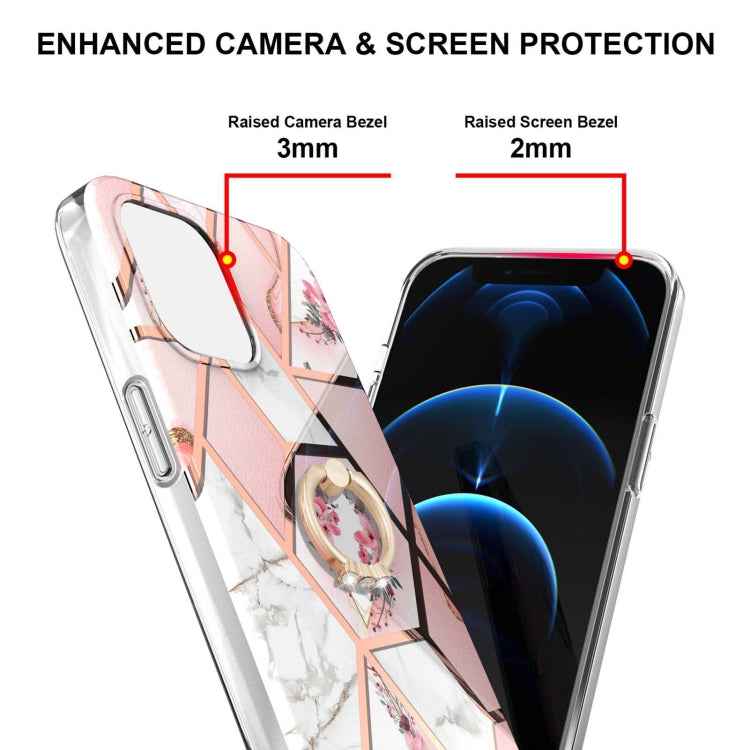 Electroplating Splicing Marble Flower Pattern TPU Shockproof Case with Rhinestone Ring Holder, For iPhone 13 mini, For iPhone 13, For iPhone 13 Pro, For iPhone 13 Pro Max, For iPhone 12 mini, For iPhone 12 / 12 Pro, For iPhone 12 Pro Max, For iPhone 11...