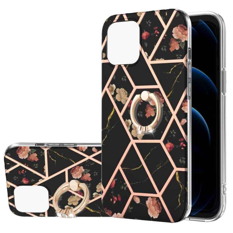 Electroplating Splicing Marble Flower Pattern TPU Shockproof Case with Rhinestone Ring Holder, For iPhone 13 mini, For iPhone 13, For iPhone 13 Pro, For iPhone 13 Pro Max, For iPhone 12 mini, For iPhone 12 / 12 Pro, For iPhone 12 Pro Max, For iPhone 11...