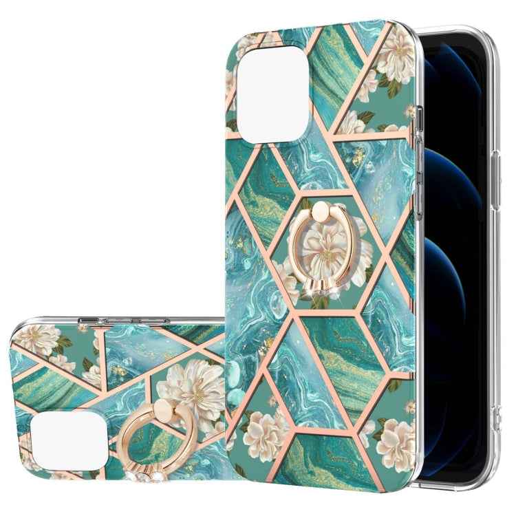 Electroplating Splicing Marble Flower Pattern TPU Shockproof Case with Rhinestone Ring Holder, For iPhone 13 mini, For iPhone 13, For iPhone 13 Pro, For iPhone 13 Pro Max, For iPhone 12 mini, For iPhone 12 / 12 Pro, For iPhone 12 Pro Max, For iPhone 11...