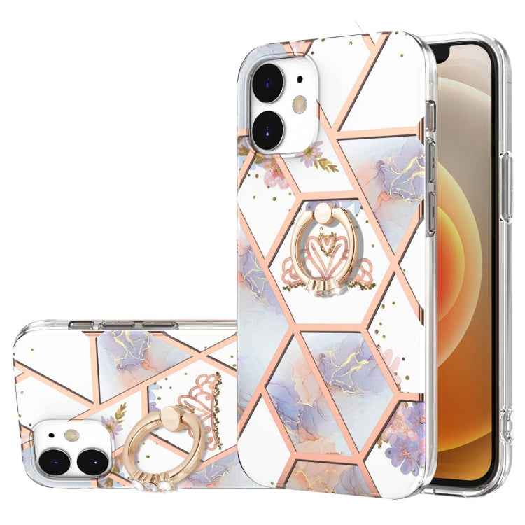 Electroplating Splicing Marble Flower Pattern TPU Shockproof Case with Rhinestone Ring Holder, For iPhone 13 mini, For iPhone 13, For iPhone 13 Pro, For iPhone 13 Pro Max, For iPhone 12 mini, For iPhone 12 / 12 Pro, For iPhone 12 Pro Max, For iPhone 11...