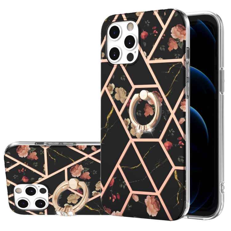 Electroplating Splicing Marble Flower Pattern TPU Shockproof Case with Rhinestone Ring Holder, For iPhone 13 mini, For iPhone 13, For iPhone 13 Pro, For iPhone 13 Pro Max, For iPhone 12 mini, For iPhone 12 / 12 Pro, For iPhone 12 Pro Max, For iPhone 11...