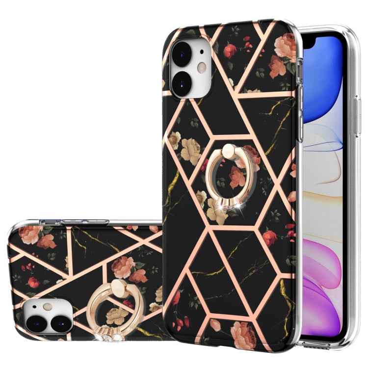 Electroplating Splicing Marble Flower Pattern TPU Shockproof Case with Rhinestone Ring Holder, For iPhone 13 mini, For iPhone 13, For iPhone 13 Pro, For iPhone 13 Pro Max, For iPhone 12 mini, For iPhone 12 / 12 Pro, For iPhone 12 Pro Max, For iPhone 11...