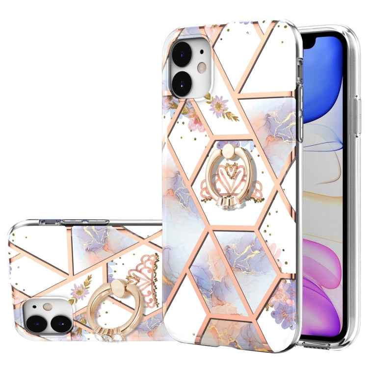 Electroplating Splicing Marble Flower Pattern TPU Shockproof Case with Rhinestone Ring Holder, For iPhone 13 mini, For iPhone 13, For iPhone 13 Pro, For iPhone 13 Pro Max, For iPhone 12 mini, For iPhone 12 / 12 Pro, For iPhone 12 Pro Max, For iPhone 11...