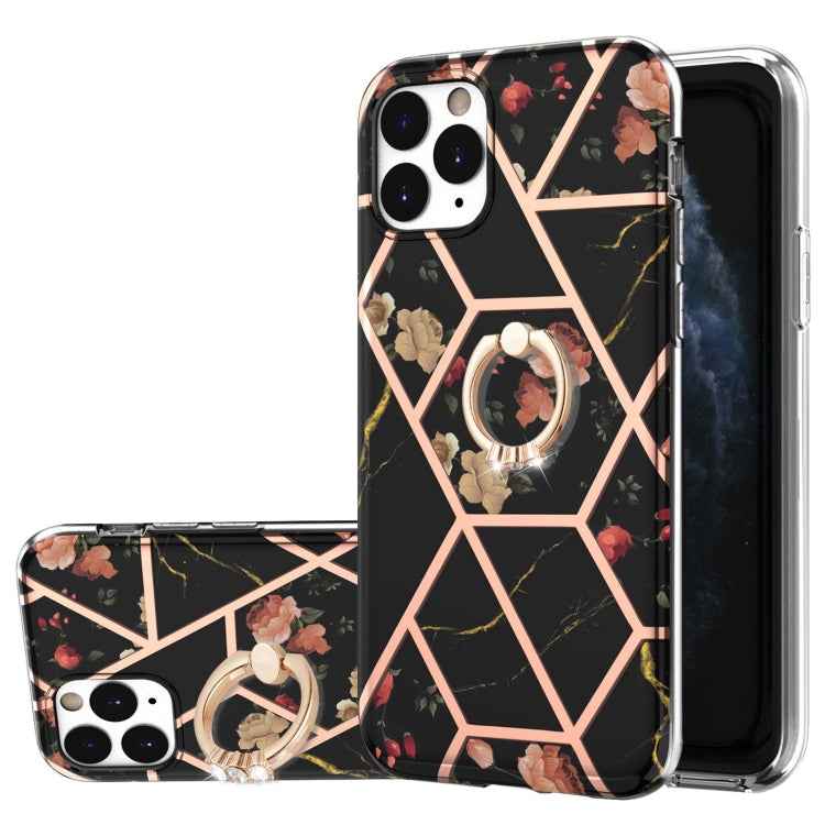 Electroplating Splicing Marble Flower Pattern TPU Shockproof Case with Rhinestone Ring Holder, For iPhone 13 mini, For iPhone 13, For iPhone 13 Pro, For iPhone 13 Pro Max, For iPhone 12 mini, For iPhone 12 / 12 Pro, For iPhone 12 Pro Max, For iPhone 11...