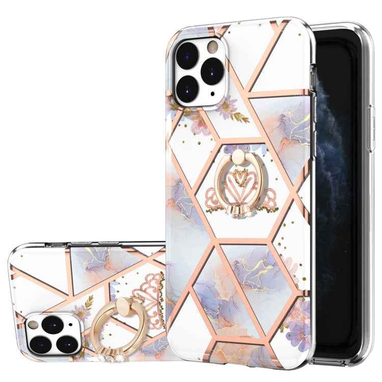 Electroplating Splicing Marble Flower Pattern TPU Shockproof Case with Rhinestone Ring Holder, For iPhone 13 mini, For iPhone 13, For iPhone 13 Pro, For iPhone 13 Pro Max, For iPhone 12 mini, For iPhone 12 / 12 Pro, For iPhone 12 Pro Max, For iPhone 11...