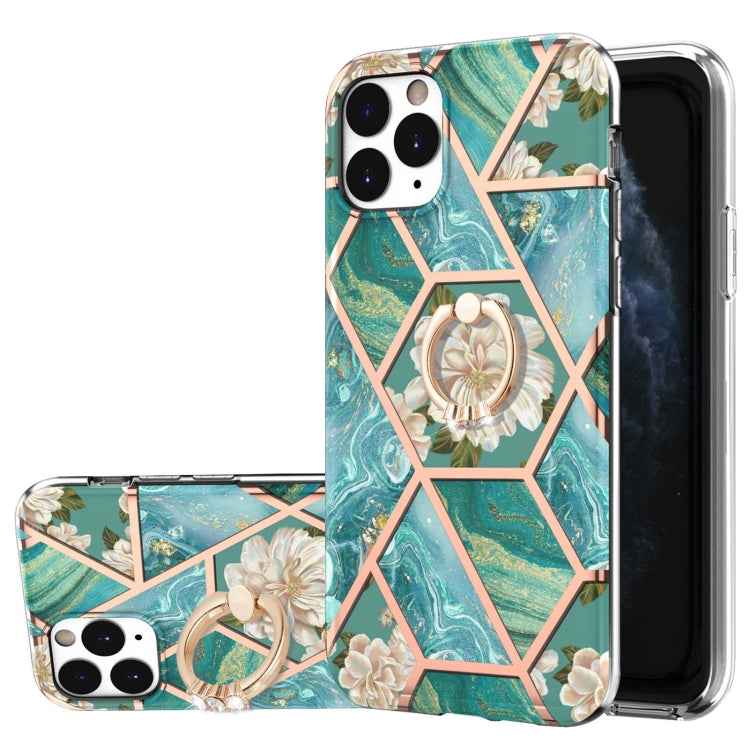 Electroplating Splicing Marble Flower Pattern TPU Shockproof Case with Rhinestone Ring Holder, For iPhone 13 mini, For iPhone 13, For iPhone 13 Pro, For iPhone 13 Pro Max, For iPhone 12 mini, For iPhone 12 / 12 Pro, For iPhone 12 Pro Max, For iPhone 11...