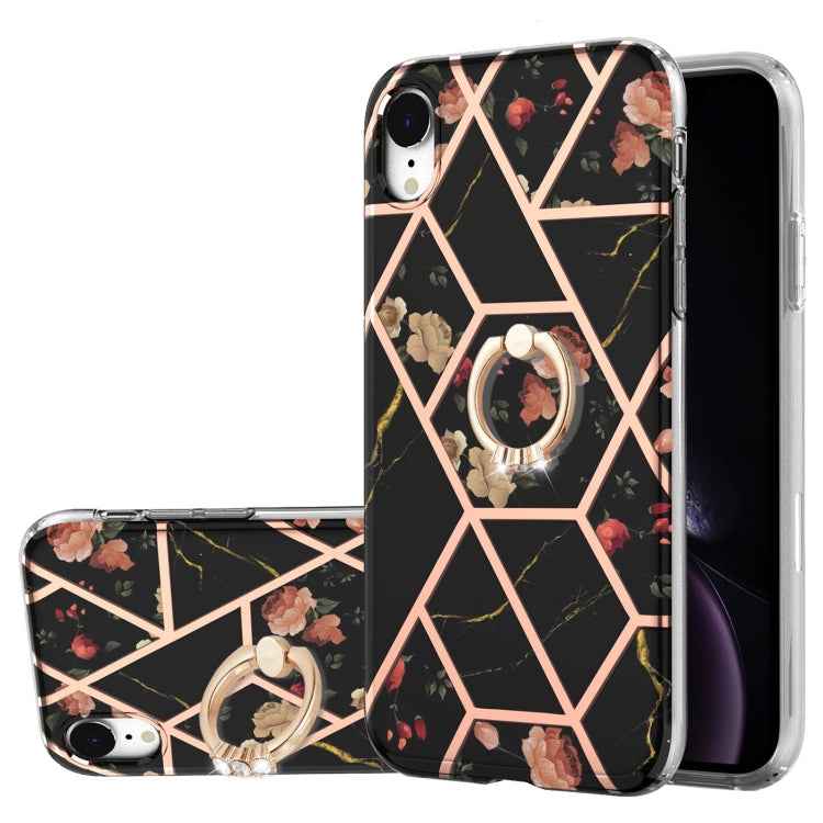 Electroplating Splicing Marble Flower Pattern TPU Shockproof Case with Rhinestone Ring Holder, For iPhone 13 mini, For iPhone 13, For iPhone 13 Pro, For iPhone 13 Pro Max, For iPhone 12 mini, For iPhone 12 / 12 Pro, For iPhone 12 Pro Max, For iPhone 11...