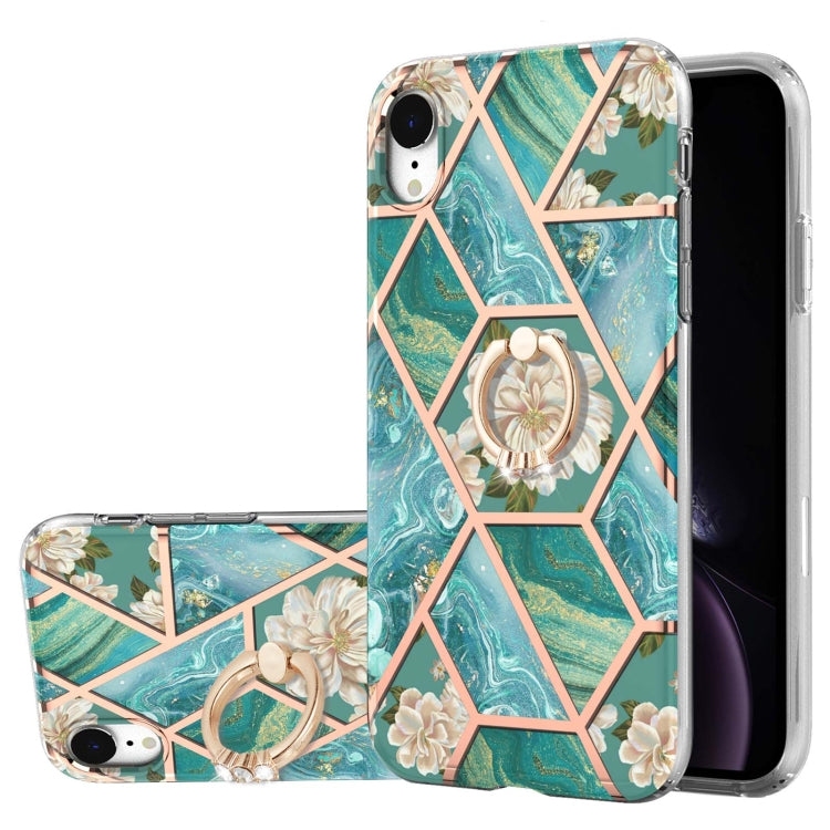 Electroplating Splicing Marble Flower Pattern TPU Shockproof Case with Rhinestone Ring Holder, For iPhone 13 mini, For iPhone 13, For iPhone 13 Pro, For iPhone 13 Pro Max, For iPhone 12 mini, For iPhone 12 / 12 Pro, For iPhone 12 Pro Max, For iPhone 11...
