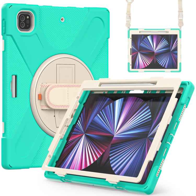 Rotatable Holder Silicone Hybrid PC Tablet Case with Shoulder Strap, For iPad Pro 12.9 2022 / 2021