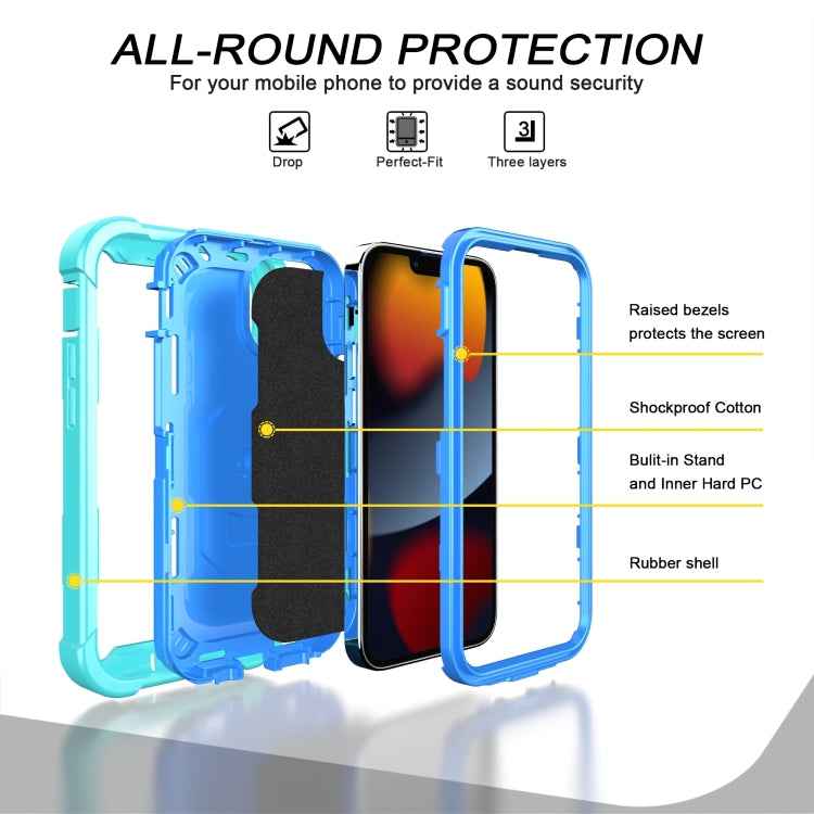 PC + Rubber 3-layers Shockproof Protective Case with Rotating Holder, For iPhone 13 mini, For iPhone 13, For iPhone 13 Pro, For iPhone 13 Pro Max