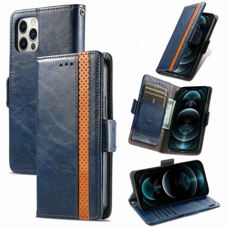 CaseNeo Business Splicing Dual Magnetic Buckle Horizontal Flip PU Leather Case with Holder & Card Slots & Wallet, For iPhone 13 Pro
