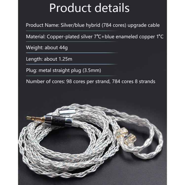 KZ 3.5mm Plug 784-core Blue Silver Mixed Braided Silver-plated Earphone Upgrade Cable For KZ ZS10 Pro / DQ6 / ASX, Cable Length: 1.2m