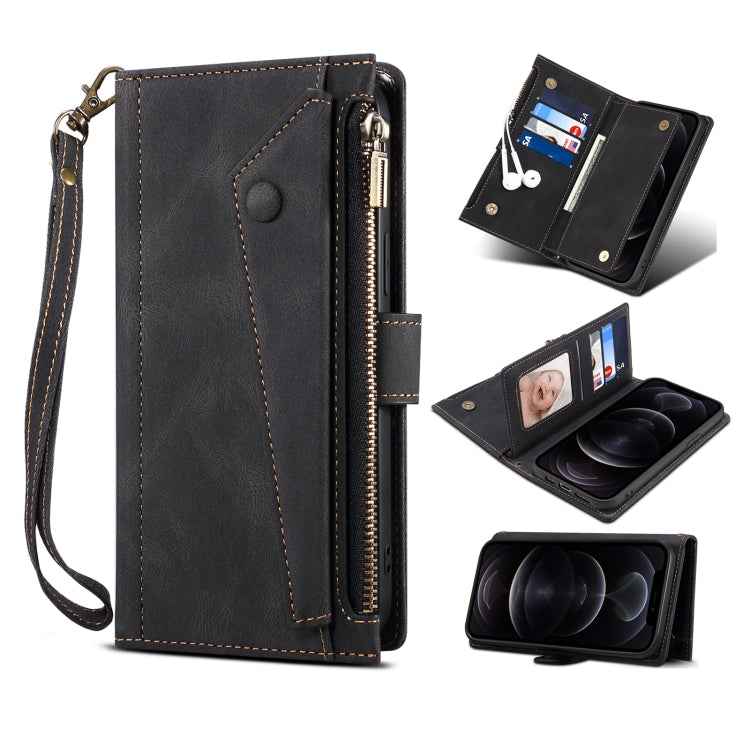 Retro Frosted Horizontal Flip Leather Case with Holder & Card Slot & Wallet & Zipper Pocket & Lanyard, For iPhone XS Max, For iPhone SE 2022 / SE 2020 & 8 & 7, For iPhone 6 & 6s, For iPhone 8 Plus & 7 Plus, For iPhone 6 Plus & 6s Plus, For iPhone 11