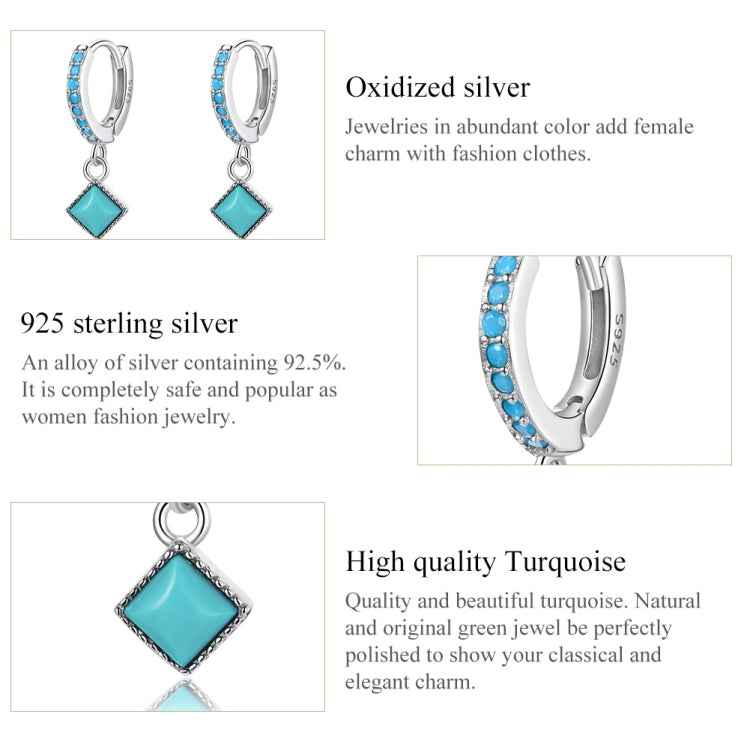 S925 Sterling Silver Rhombus Turquoise Women Earrings