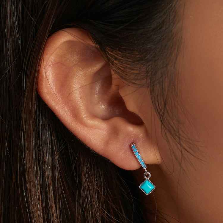 S925 Sterling Silver Rhombus Turquoise Women Earrings