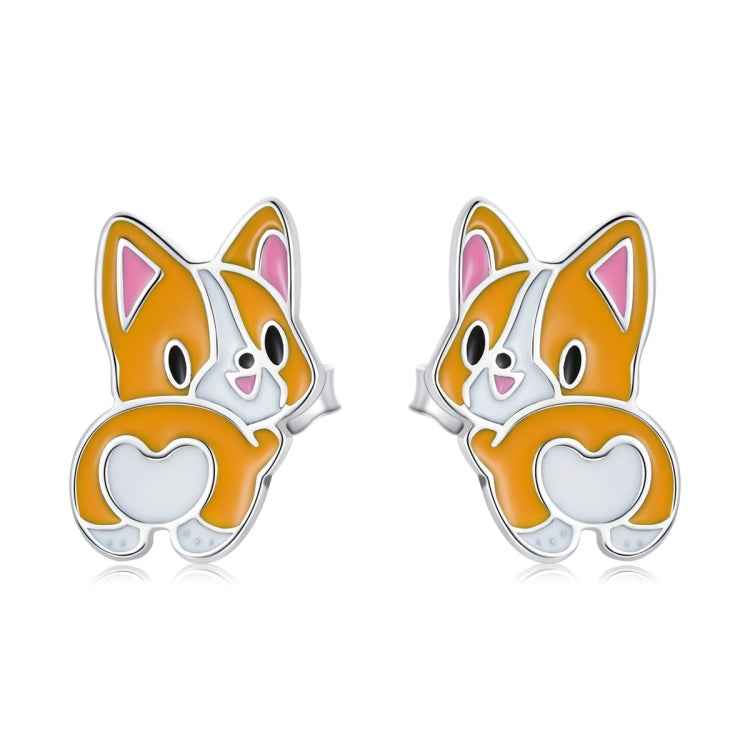 S925 Sterling Silver Cute Corgi Ear Studs Women Earrings
