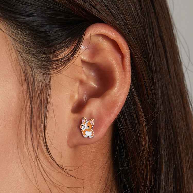 S925 Sterling Silver Cute Corgi Ear Studs Women Earrings