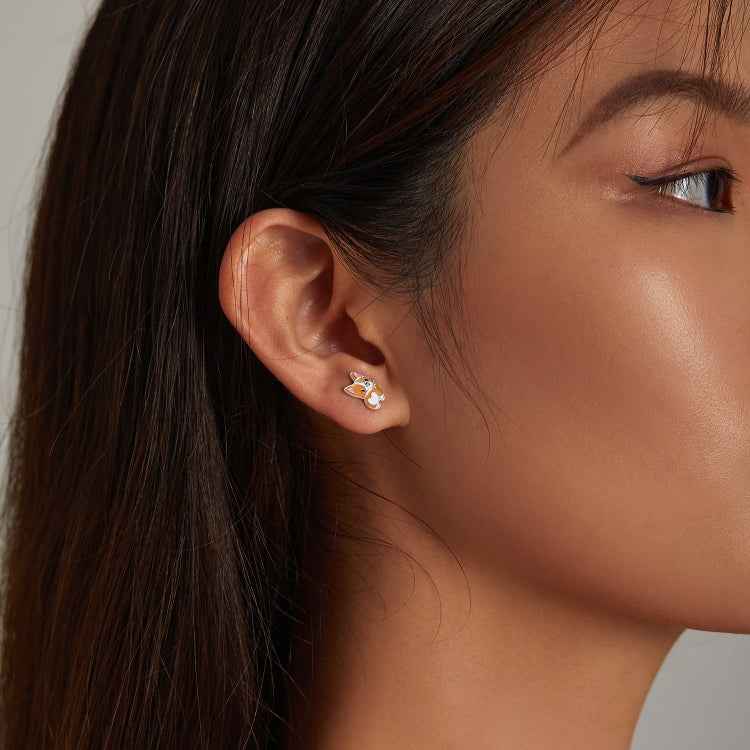 S925 Sterling Silver Cute Corgi Ear Studs Women Earrings