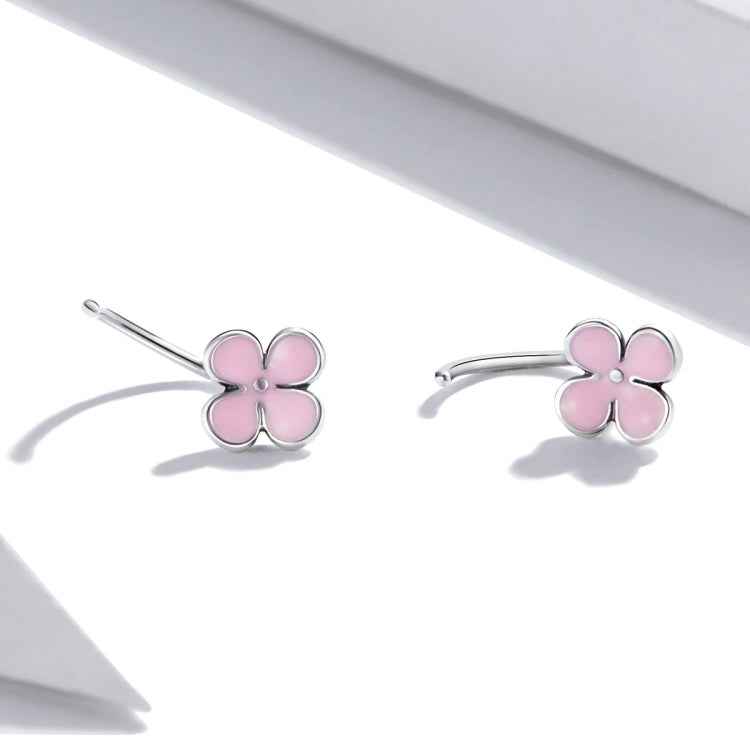 S925 Sterling Silver Pink Flowers Ear Studs Women Earrings