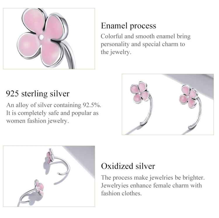 S925 Sterling Silver Pink Flowers Ear Studs Women Earrings