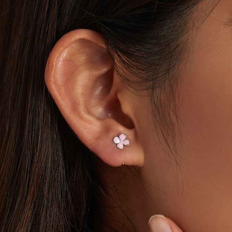 S925 Sterling Silver Pink Flowers Ear Studs Women Earrings