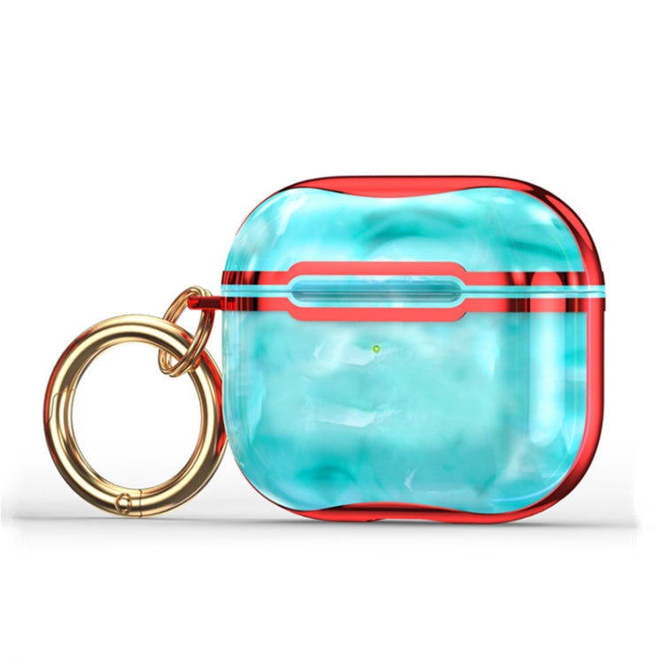 Marble Texture Electroplating Frame Earphone Protective Case with Hook, For AirPods 3