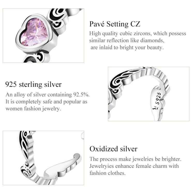 S925 Sterling Silver Retro Flower Heart Women Open Ring