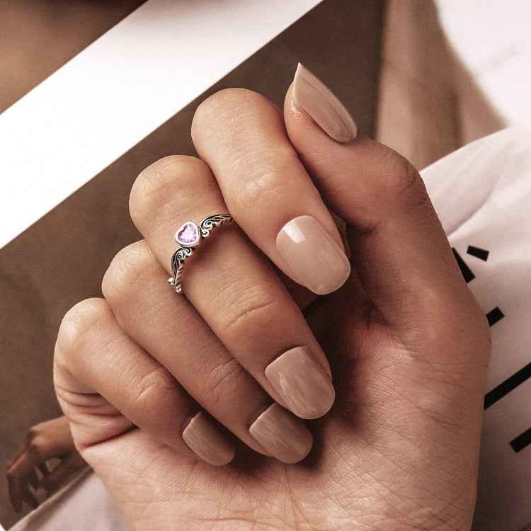 S925 Sterling Silver Retro Flower Heart Women Open Ring